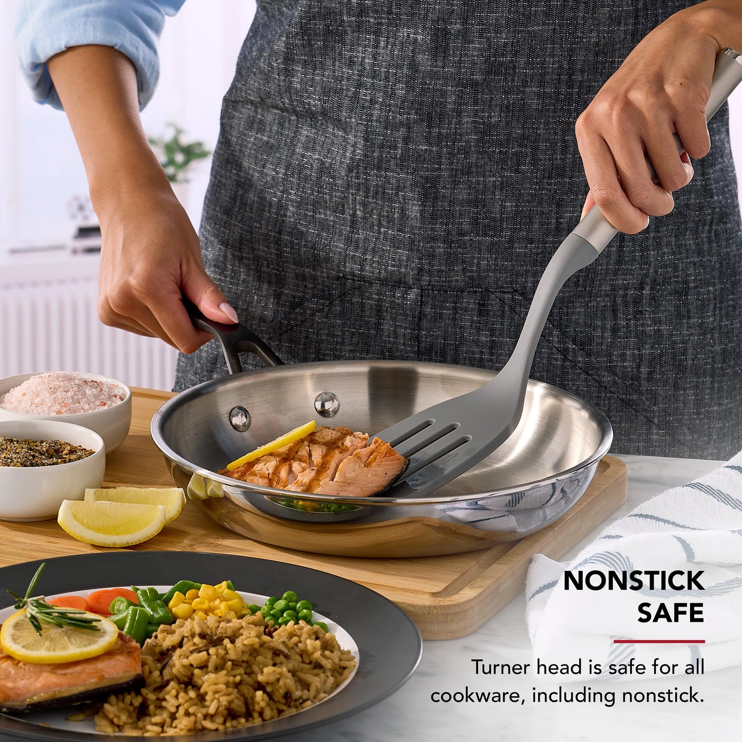 KitchenAid Slotted Turner with Oversized Nonstick-Safe Head and Stainless Steel Handle, Drains Grease and Liquids Easily, Durable and Dishwasher Safe