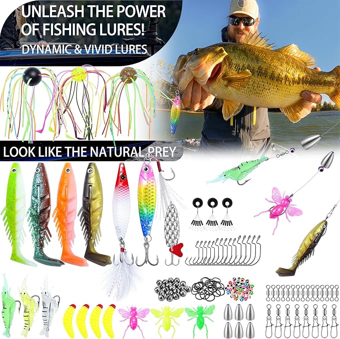 Fishing Backpack with Tackle Boxes,45L Large Tackle Bag with Cooler & Fishing Gear Kit,Waterproof Tackle Backpack for Gift with Fishing Lures, Fishing Pliers,Camouflage