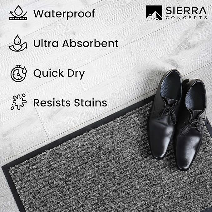 Sierra Concepts Front Door Mat Welcome Floor Mats - Entryway Indoor Outdoor Entrance Doormat, Patio, Porch, Muddy Shoe, Inside Outside Low Profile, Large 36x24 inches, 2-Pack Gray