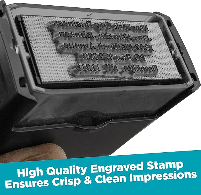 Custom Self Inking Rubber Stamp - Up to 3 Lines of Text - Choose from 15 Ink Colors - Small Size