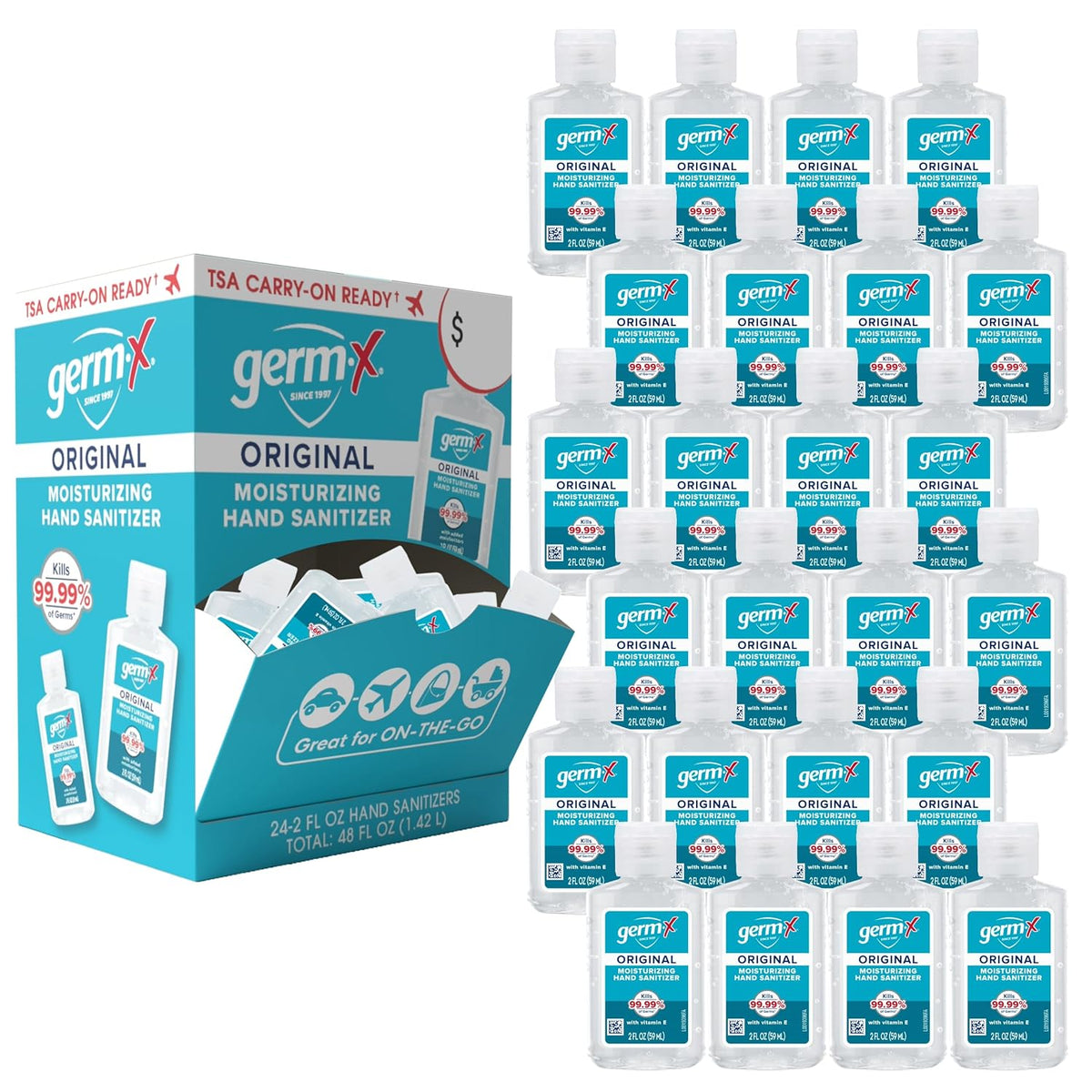Germ-X Original Hand Sanitizer Gel, Mini Travel Size for On-The-Go, Display Pack, Back to School Supplies , 2 Fl Oz (Pack of 24)
