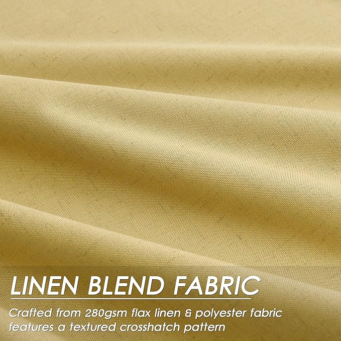 Nanspring Gold Linen Blackout Curtains 90 Inches Long Back Tab Pocket Noise Cancelling Sound Proof Total Sun Blocking 2 Panels Set for Sliding Door Modern Farmhouse Curtains Drapes 52x90