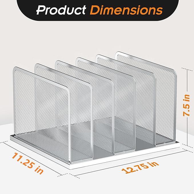 Kuntine.B Desk File Organizer Upright Mesh Desktop Organizer File Sorter Office Organization File Holder for Home, Office & Classroom (Silver, 1 Pack 5-Section)
