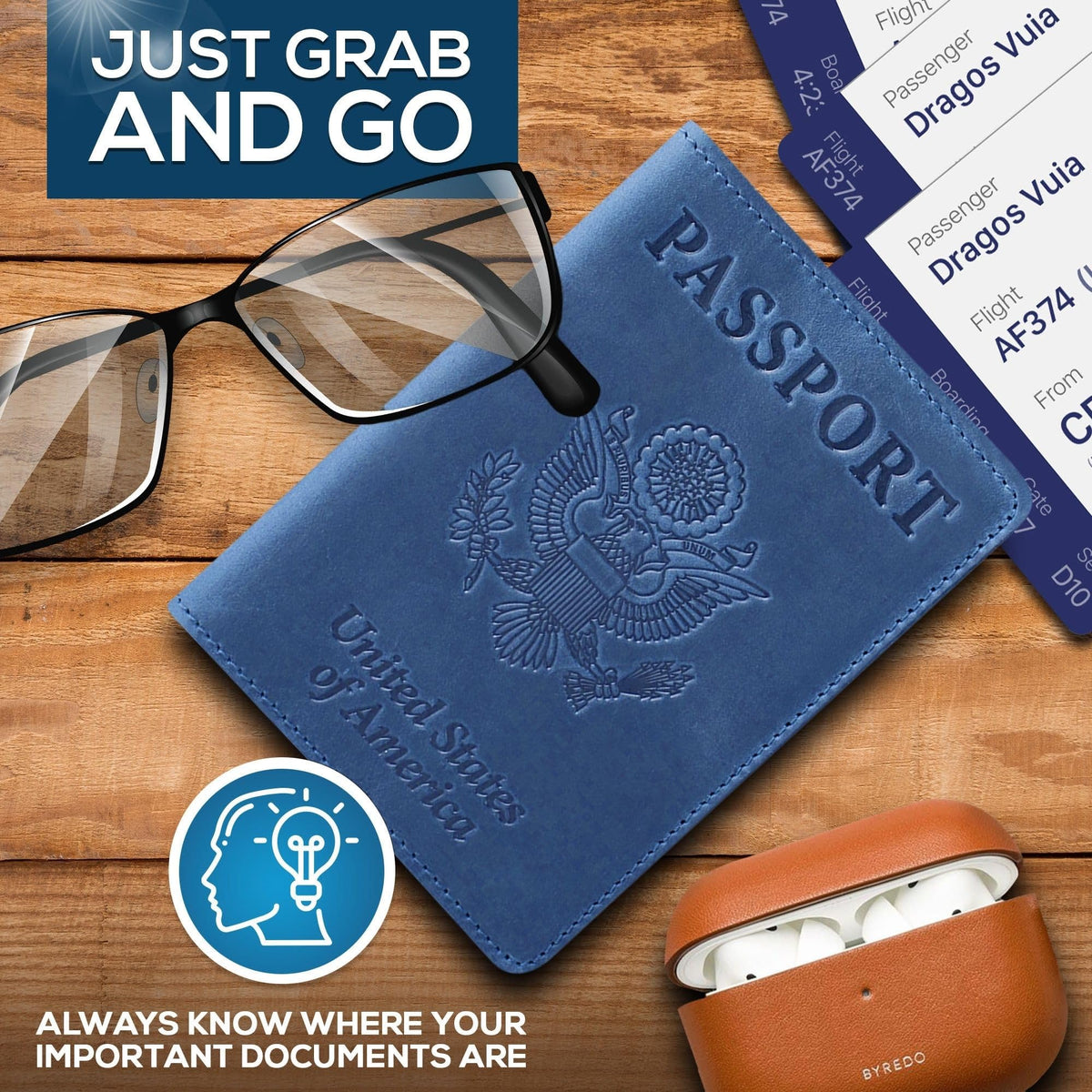 Ciana Passport Holder for Men and Women - PU Leather Passport Cover and Card Holder - Combo Slim Passport Holder with Card Protector Slot, Travel Must Haves (Light Blue)