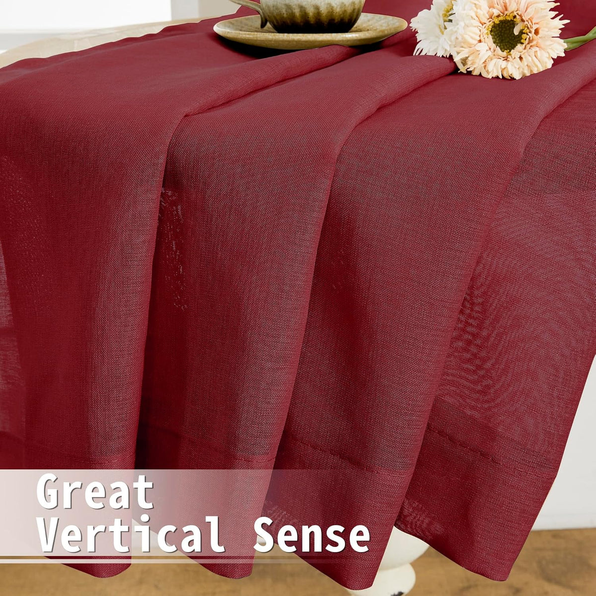 Tollpiz Short Sheer Door Curtain Closet Linen Textured Curtain Sheers Doorway Light Filtering Voile Patio Glass Door Rod Pocket Curtains French Door, 54 x 54 inches Long, Burgundy Red, Set of 1 Panel