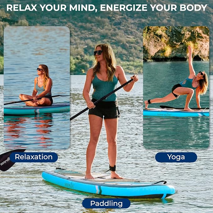 SereneLife 10’6" Inflatable Stand Up Paddle Board with Premium SUP Accessories - Wide Stable Design with Non-Slip EVA Deck Pad, for Youth and Adults, 350 lbs. Capacity