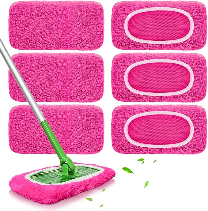 Reusable Mop Pads fit Swiffer Sweeper Mop - Microfiber Wet Pads Refill & Machine Washable Dry Sweeping Cloths for Mopping All Sealed Floors - Hardwood, Laminate, Tile & Stone (Mop is not Included)