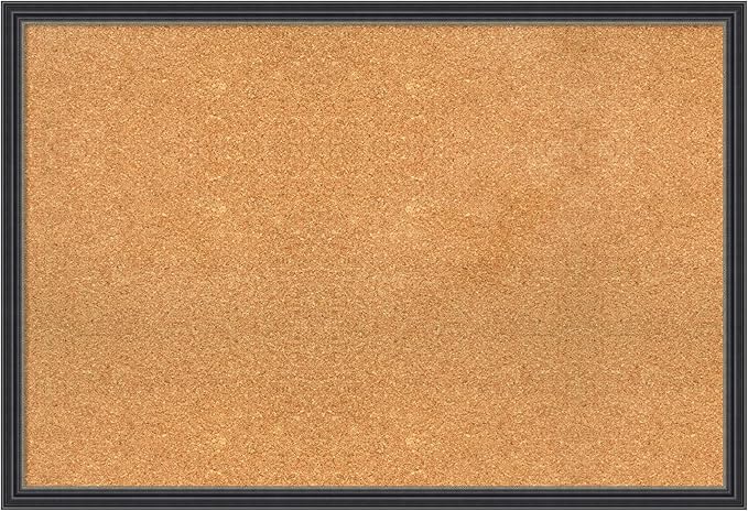 Amanti Art Natural Cork Board for Wall, 26x38 Vision Board with Black Wood Frame, Large Corkboard Office Decor for Home Organization, Traditional Corkboard Pinboard to display items for home