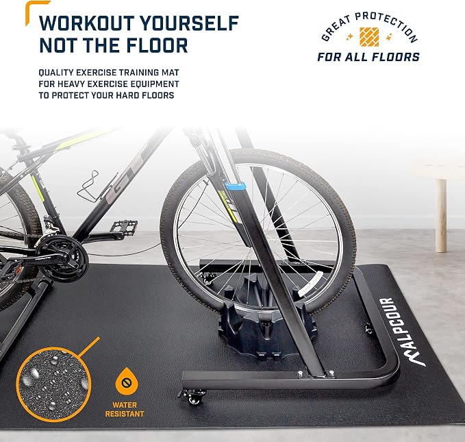 Alpcour Fluid Bike Trainer Stand for Indoor Riding – Portable Stainless Steel Indoor Trainer, Noise Reduction, Progressive Resistance, Dual-Lock System – Multipurpose Bike Trainer Mat – 36”x78”
