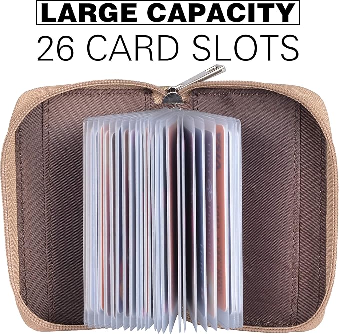 Easyoulife Genuine Leather Credit Card Holder Zipper Wallet With 26 Card Slots