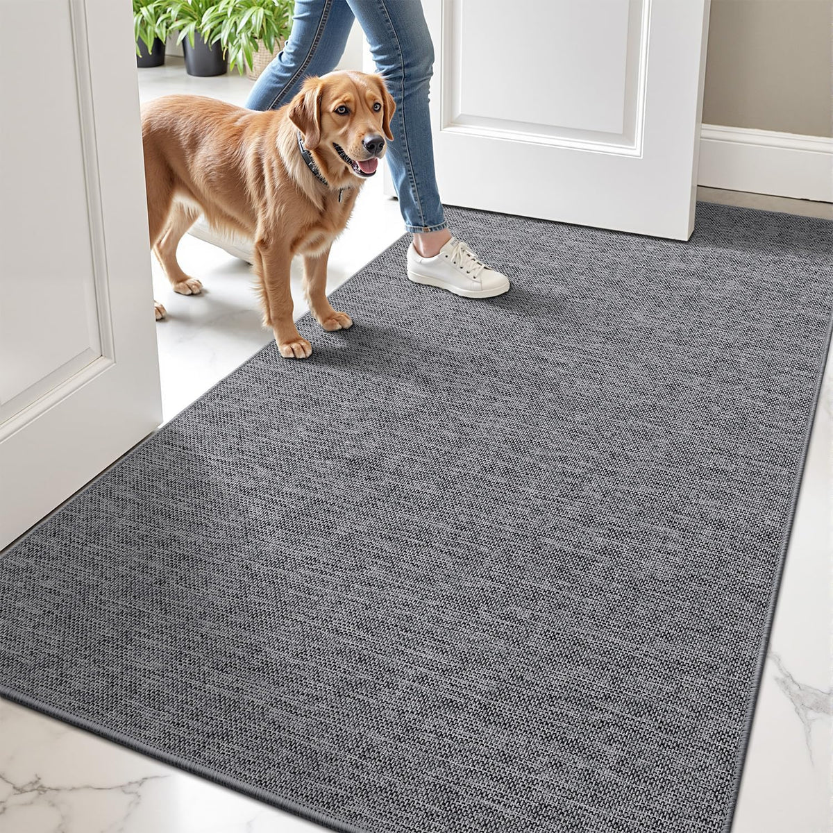 LUMI Ultra Thin Door Mat for Entryway,36"x56" Low Profile Non Slip Rubber Backing Indoor Doormat, Easy Clean Welcome Entrance Mat for Inside House, Patio,Dark Grey