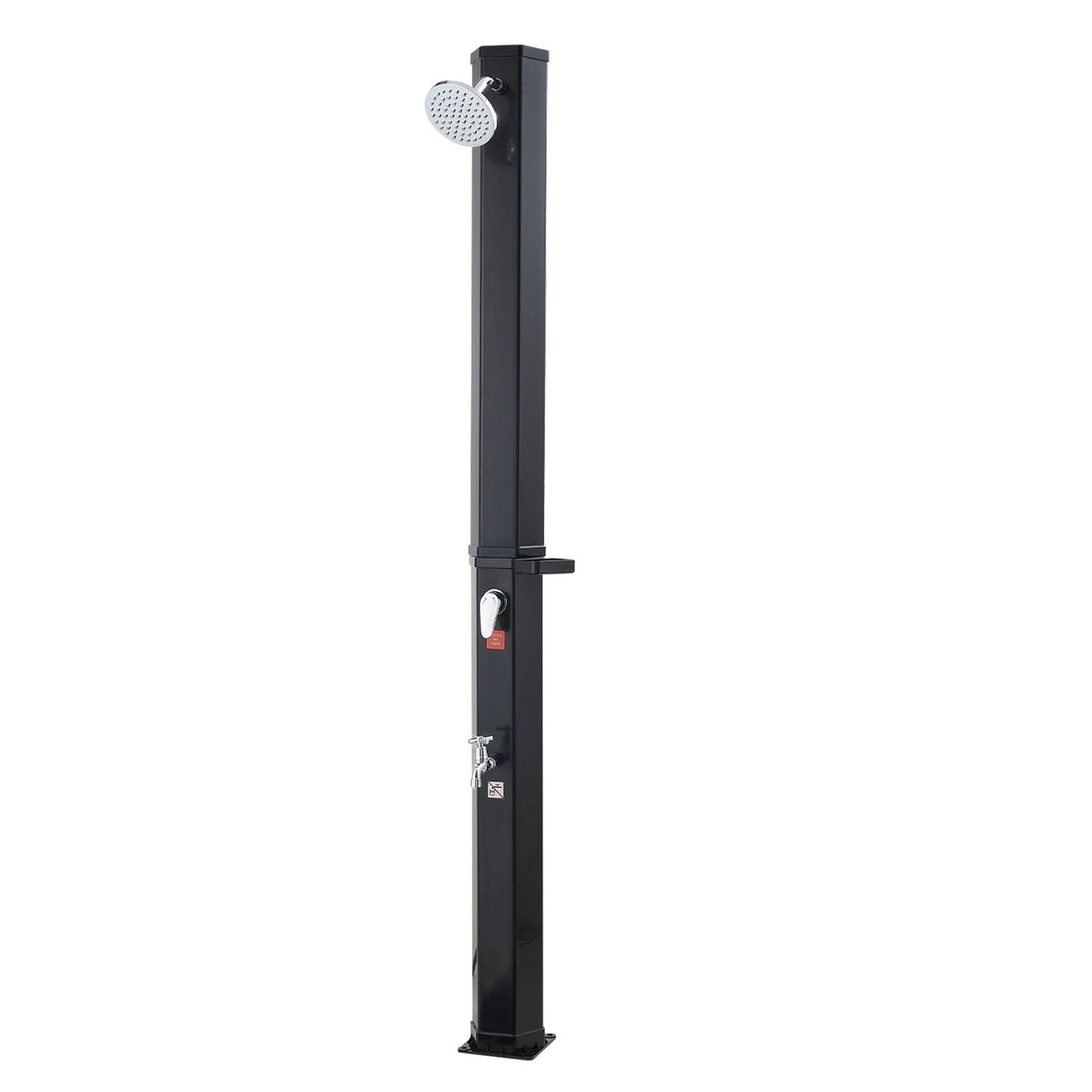 9.2 Gal Solar Heated Shower, 6.4ft Showerhead Height Outdoor Shower, with Foot Faucet & Soap Box Rack, Hot & Cold Water Adjustment, Freestanding for Backyard Poolside Beach Pool,Black