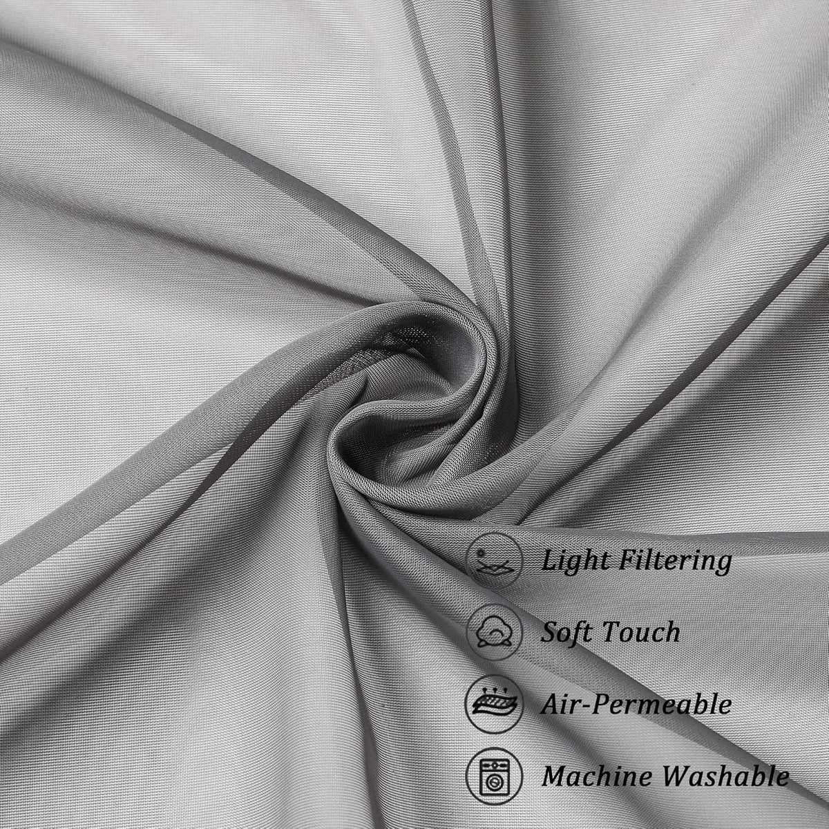 Chyhomenyc Sheer Window Curtain Panels 144 Inches Length 2 Pack, Long Elegant Voile Window Scarf Drapes Backdrop for Canopy Bed/Wedding/Living Room, 42Wx144L inches, Charcoal Grey