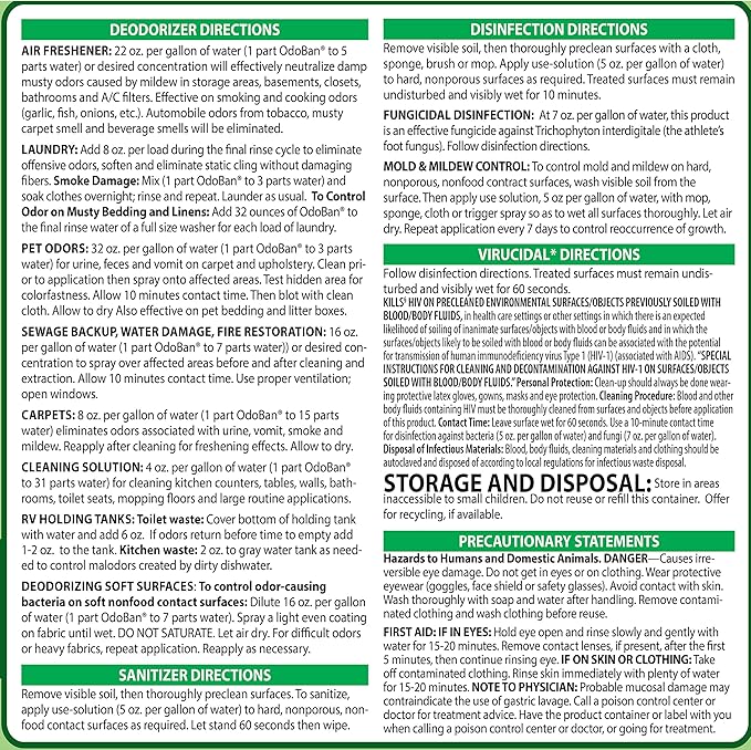 OdoBan Disinfectant Concentrate and Odor Eliminator, Made in the USA, Original Eucalyptus Scent, 2 Gallons