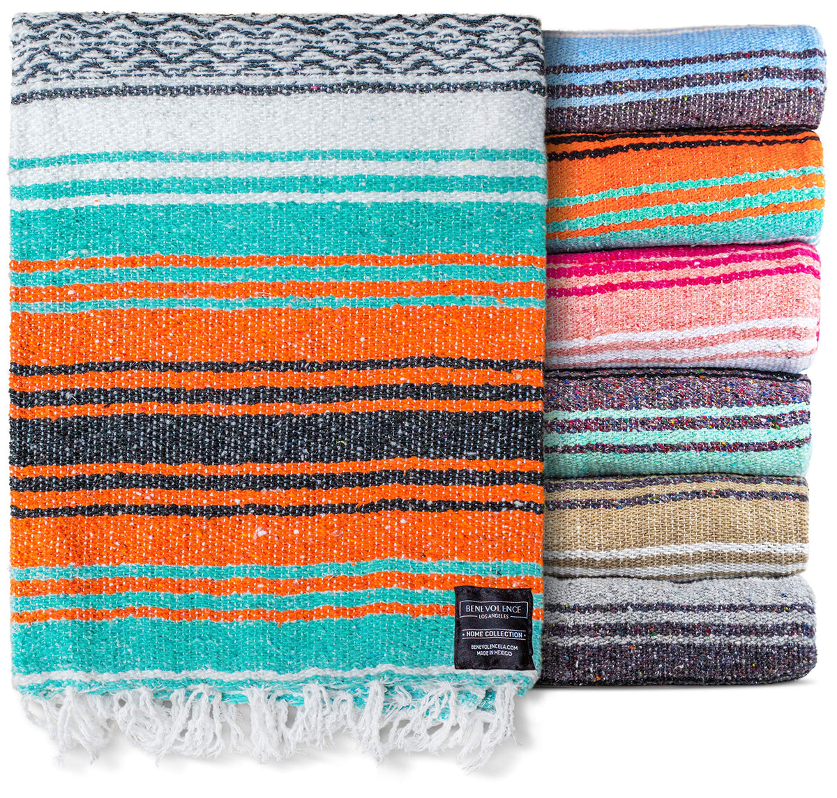 Benevolence LA Authentic Handwoven Mexican Blanket | Yoga Blankets, Outdoor, Picnic, Beach, Camping | Equestrian Saddle | Serape 50x70 inches - Mandarin, Pack of 1