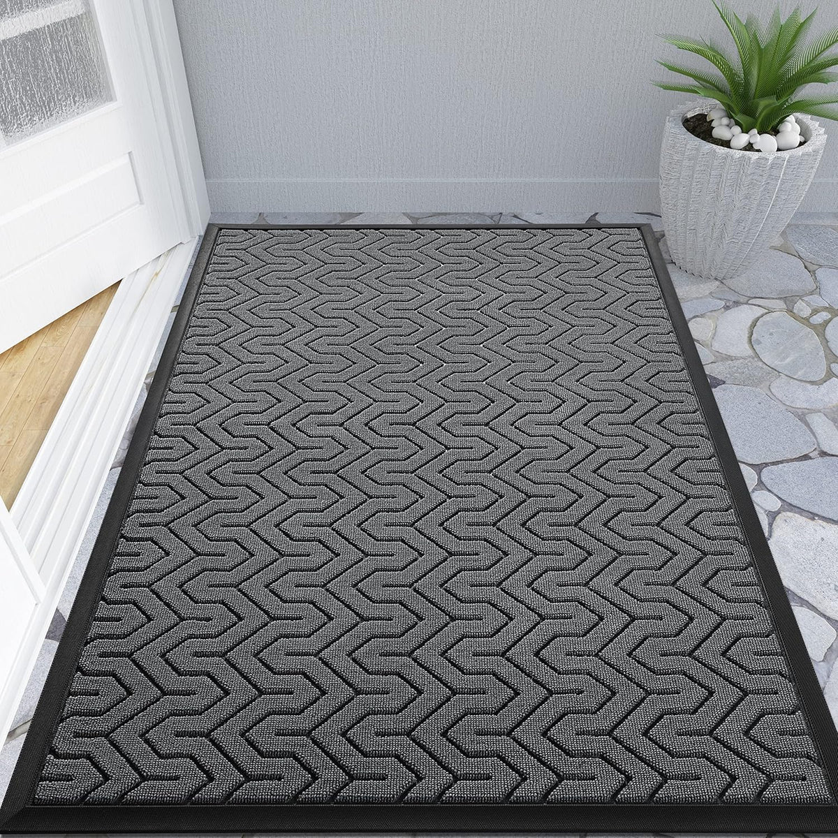 Yimobra Large Door Mat Outside Entrance 47x32, Waterproof Heavy Duty Outdoor Mats for Front Door, Non Slip Rubber Entry Mat for Garage Patio, Easy Clean, Grey