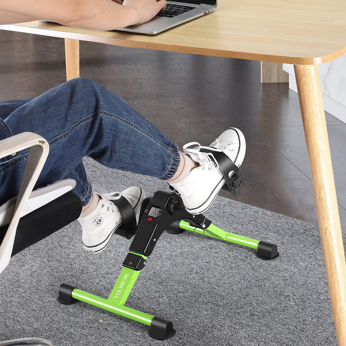 Pedal Exerciser Desk Exercise Bike Leg and Arm Bike with LCD Monitor Foldable (black/green)