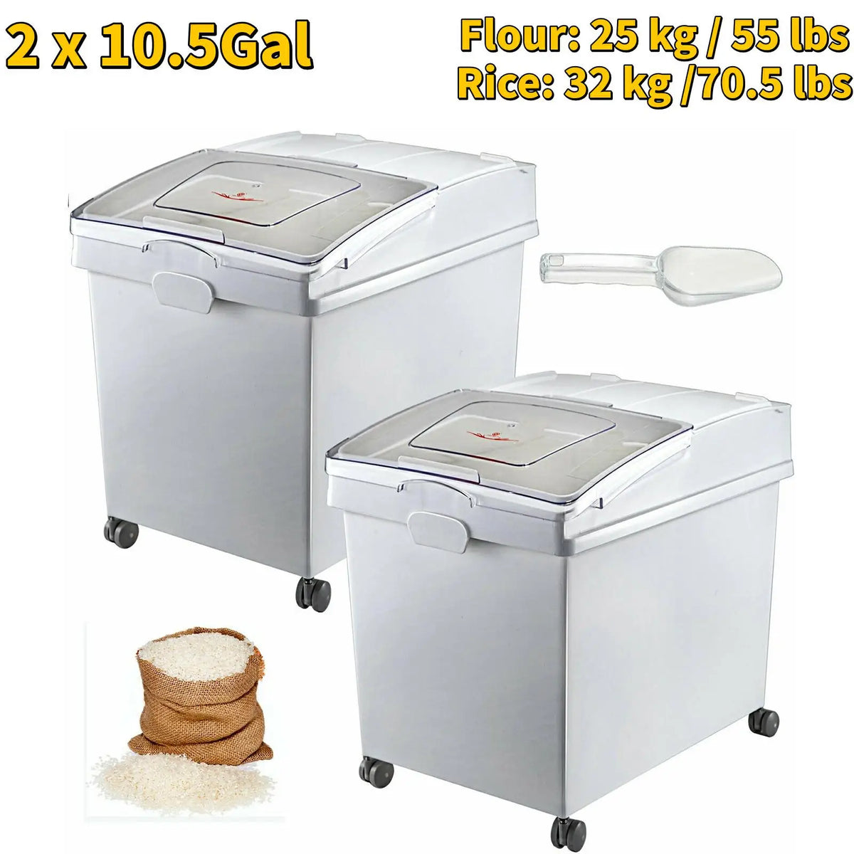 6.6Gal-21Gal Kitchen Container Ingredient Storage Bin W/ Wheel & Scoop for Commercial Home Storing Rice Flour Corn Soybean