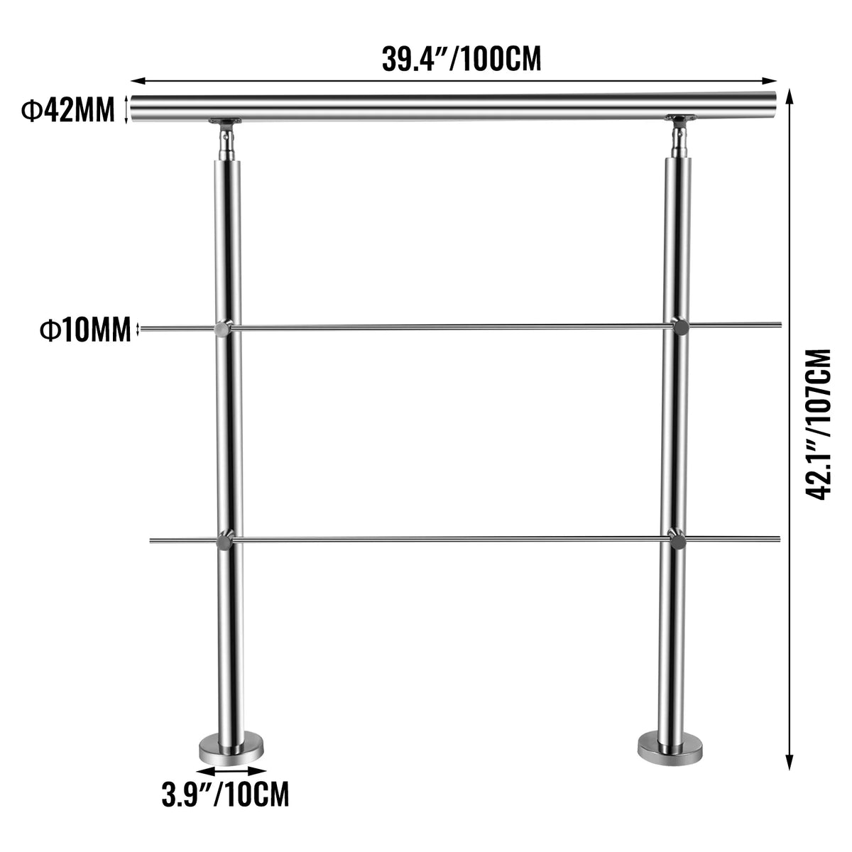 100/150 CM Handrail Stair Railing 2-5 Rail Safety Handrail Balustrade Stainless Steel With Cross Bars For Steps Railing