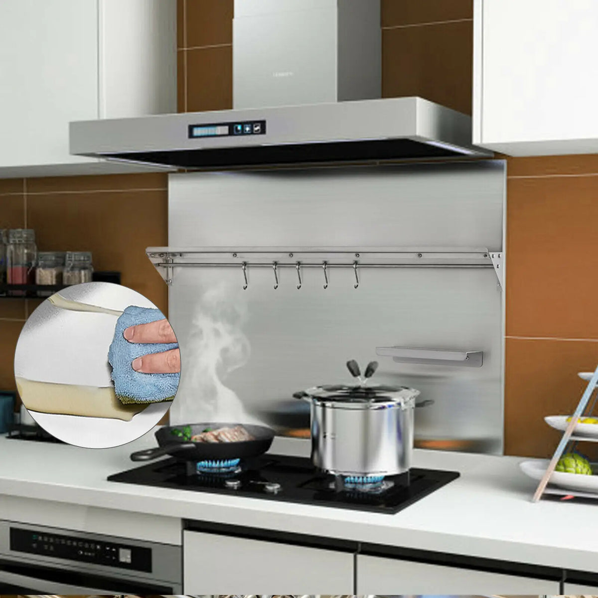 Multi-Size Range Backsplash Stainless Steel with Knife/Condiments Shelf Convenient Firm Simple Structure Kitchen Home Use