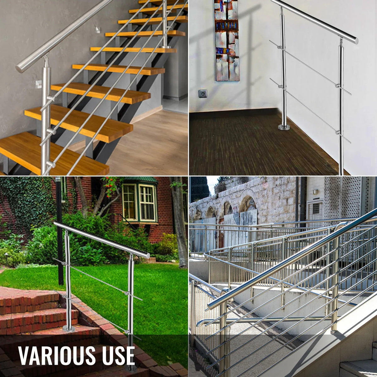 100/150 CM Handrail Stair Railing 2-5 Rail Safety Handrail Balustrade Stainless Steel With Cross Bars For Steps Railing