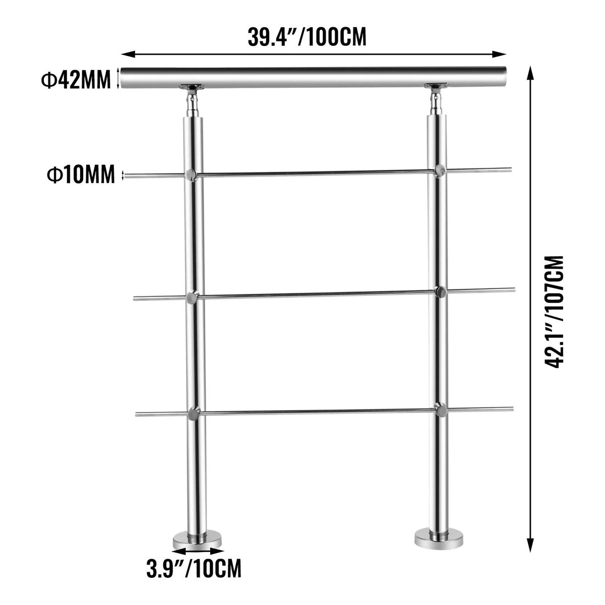 100/150 CM Handrail Stair Railing 2-5 Rail Safety Handrail Balustrade Stainless Steel With Cross Bars For Steps Railing