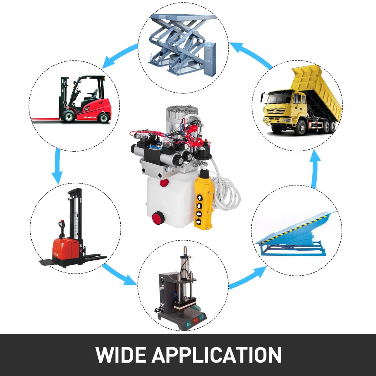 12V DC Double Acting  Solenoid Hydraulic Power Pack Car Jack With 4.5L Tank Reservoir Dump Trailer Electric Lifting Tools