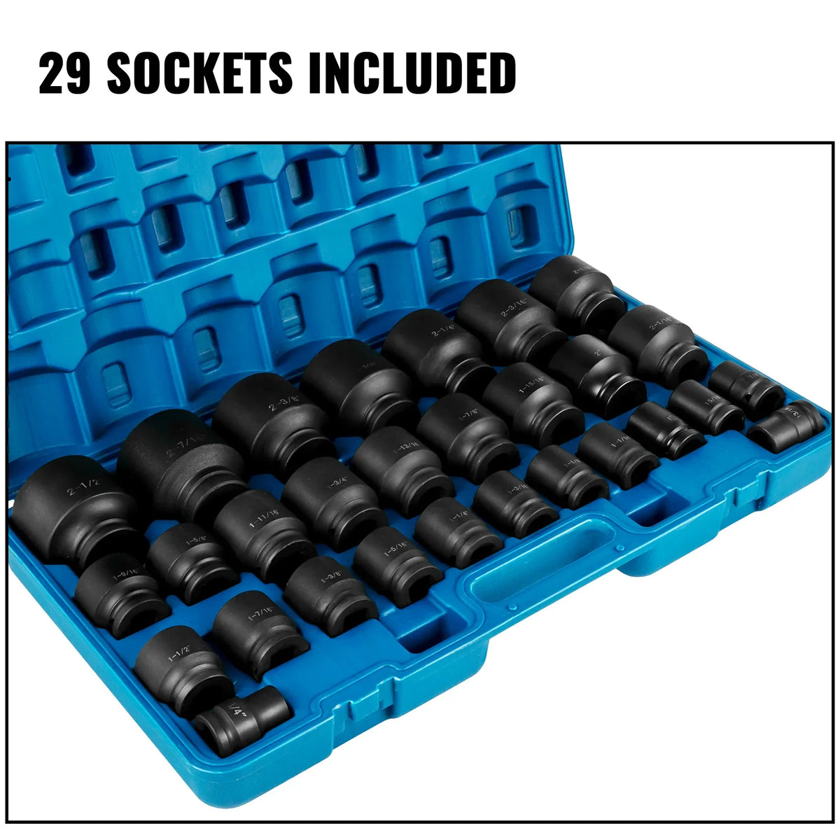 Impact Sockets Set 3/4 Inch Shallow Drive 29 PCS 3/4 - 3/2 Inch 6-Point Set With Carrying Case for Remove Wheel Lug Nuts