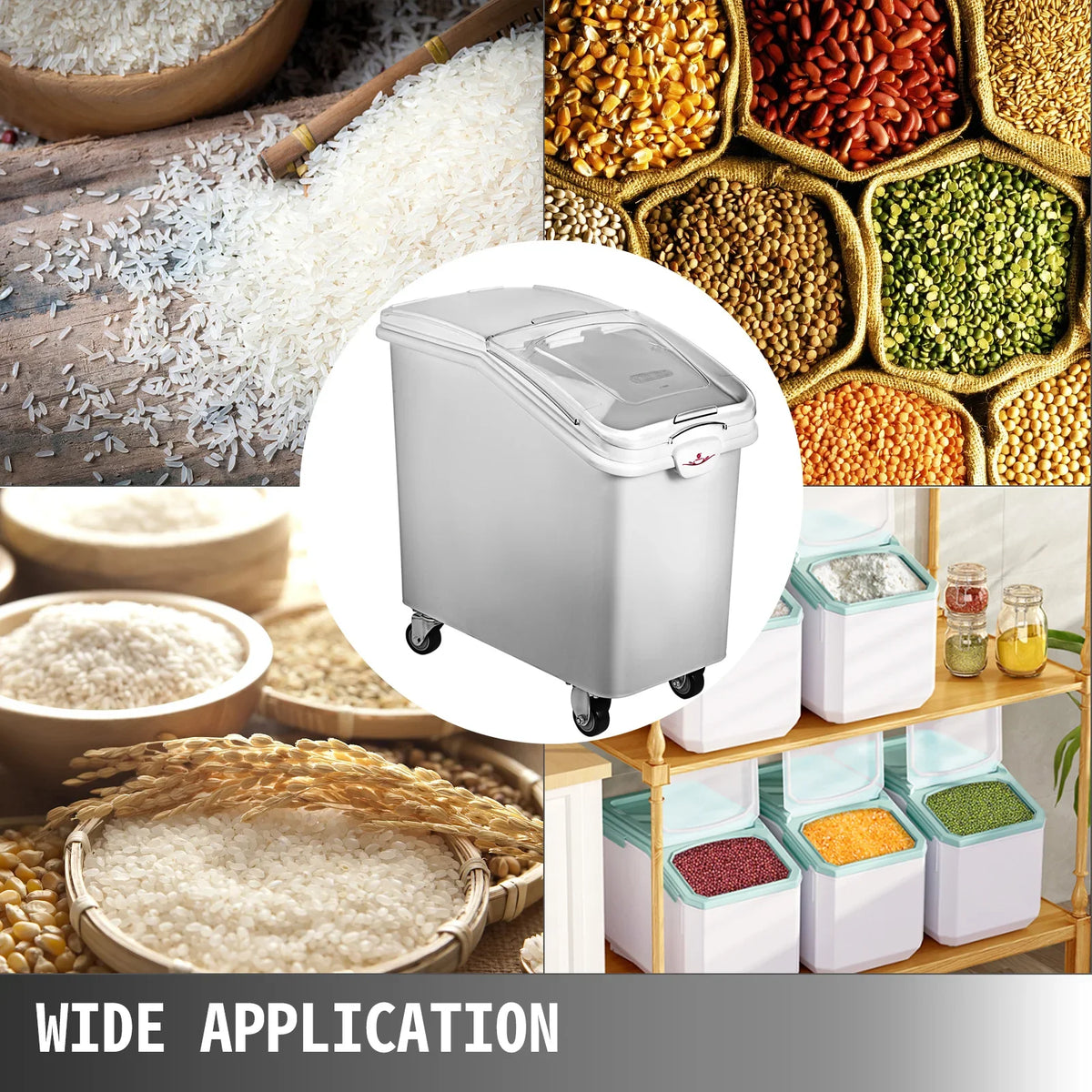 6.6Gal-21Gal Kitchen Container Ingredient Storage Bin W/ Wheel & Scoop for Commercial Home Storing Rice Flour Corn Soybean