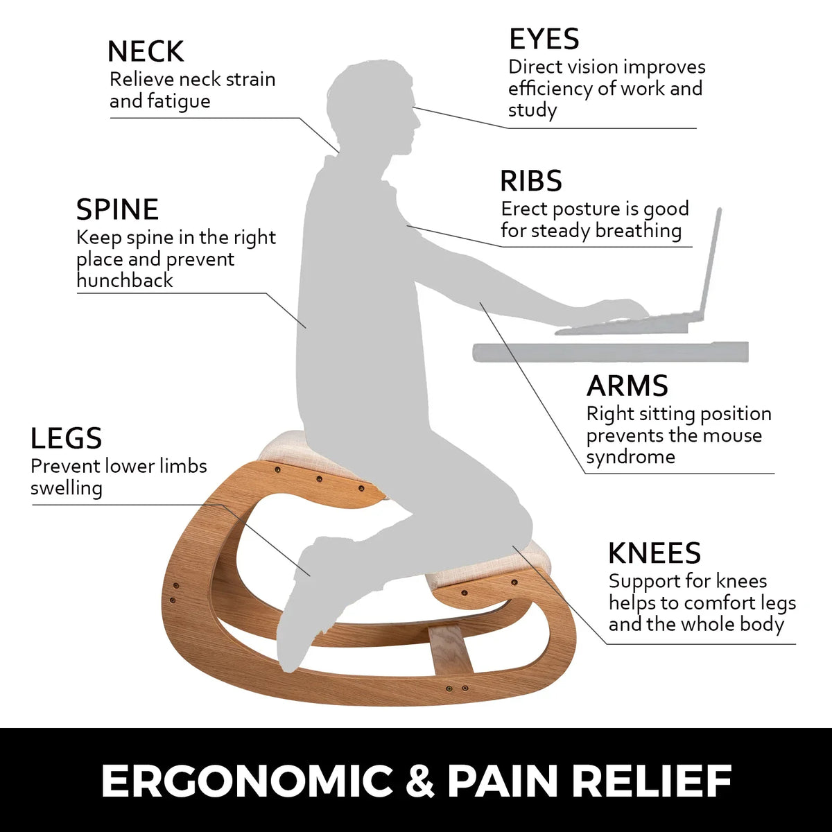 Ergonomic Rocking Wooden Kneeling Chair Stool Correct Posture Computer Chair Original Home Office Furniture Thick Cushion