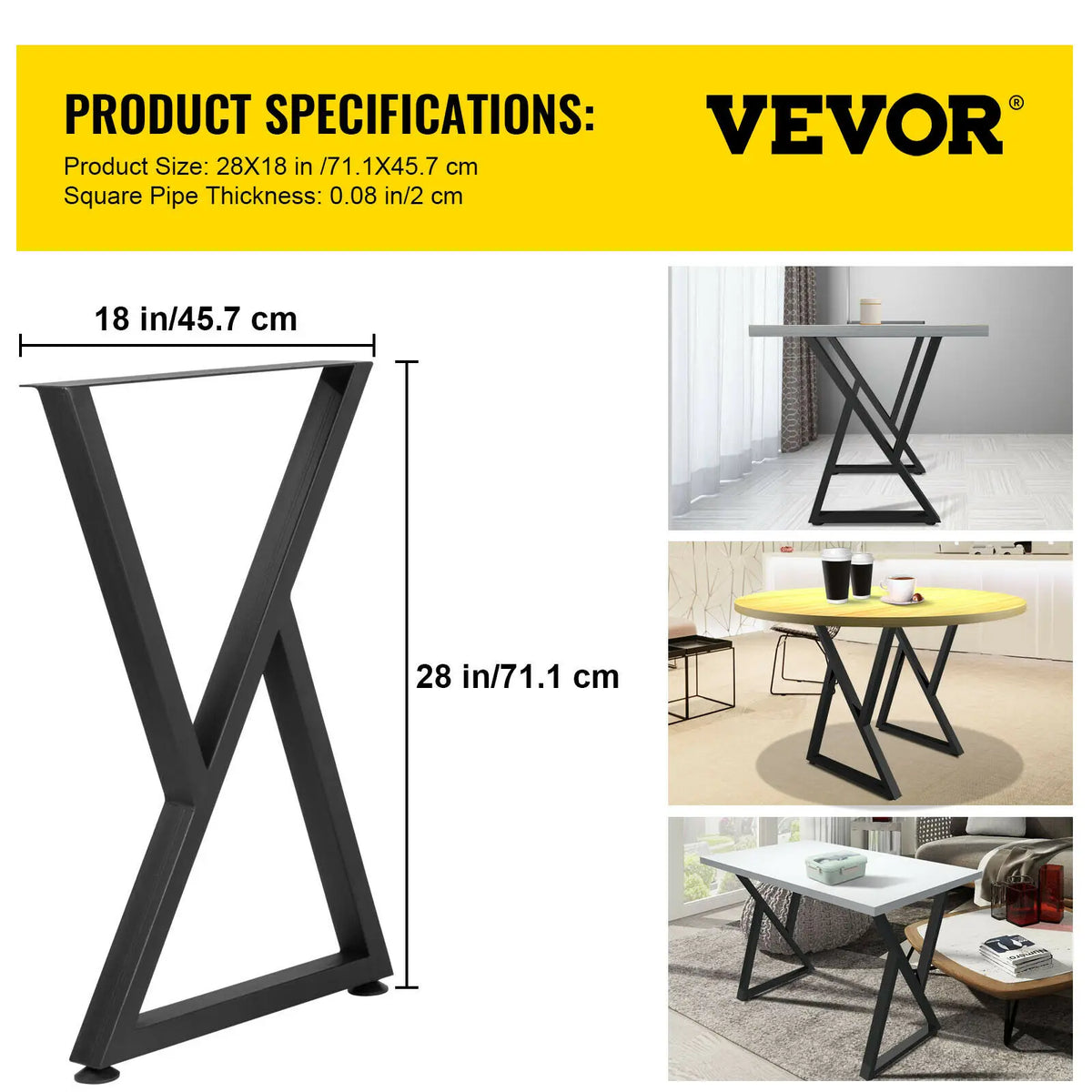 2PCS Metal Table Legs 28X18" Z-Shape Desk Legs Dining Table Legs Wrought Iron For Dining Table Coffee Table Home DIY Black