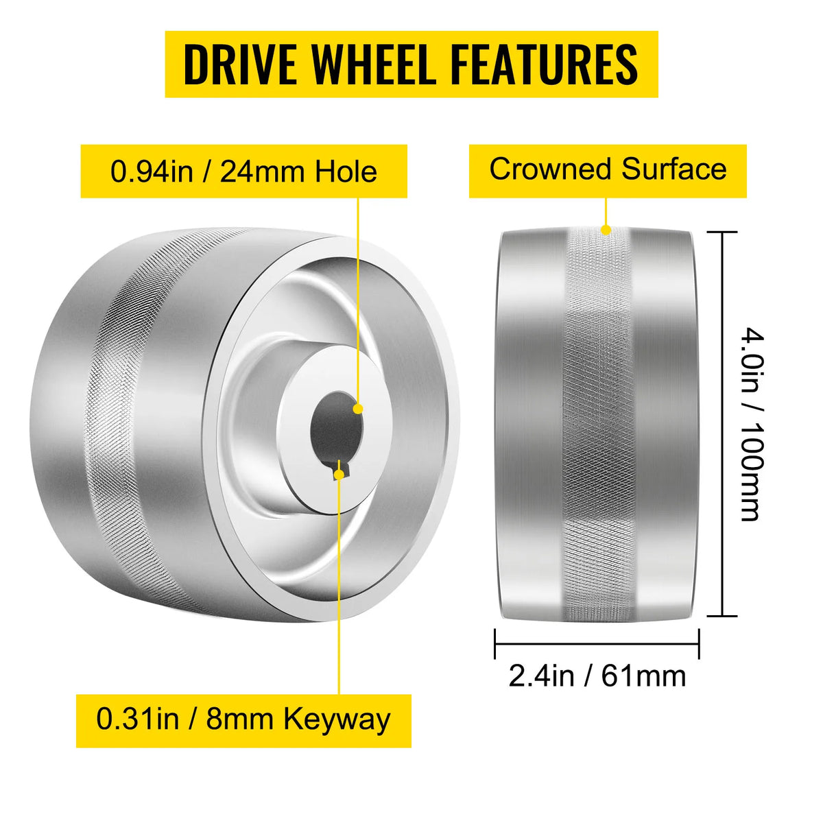 19mm 24mm Bore Aluminum Alloy 2 x 72in Belt Grinder Wheel Set 4in Drive Wheel Kit for Hollow-Grinding Knife Polishing Tool