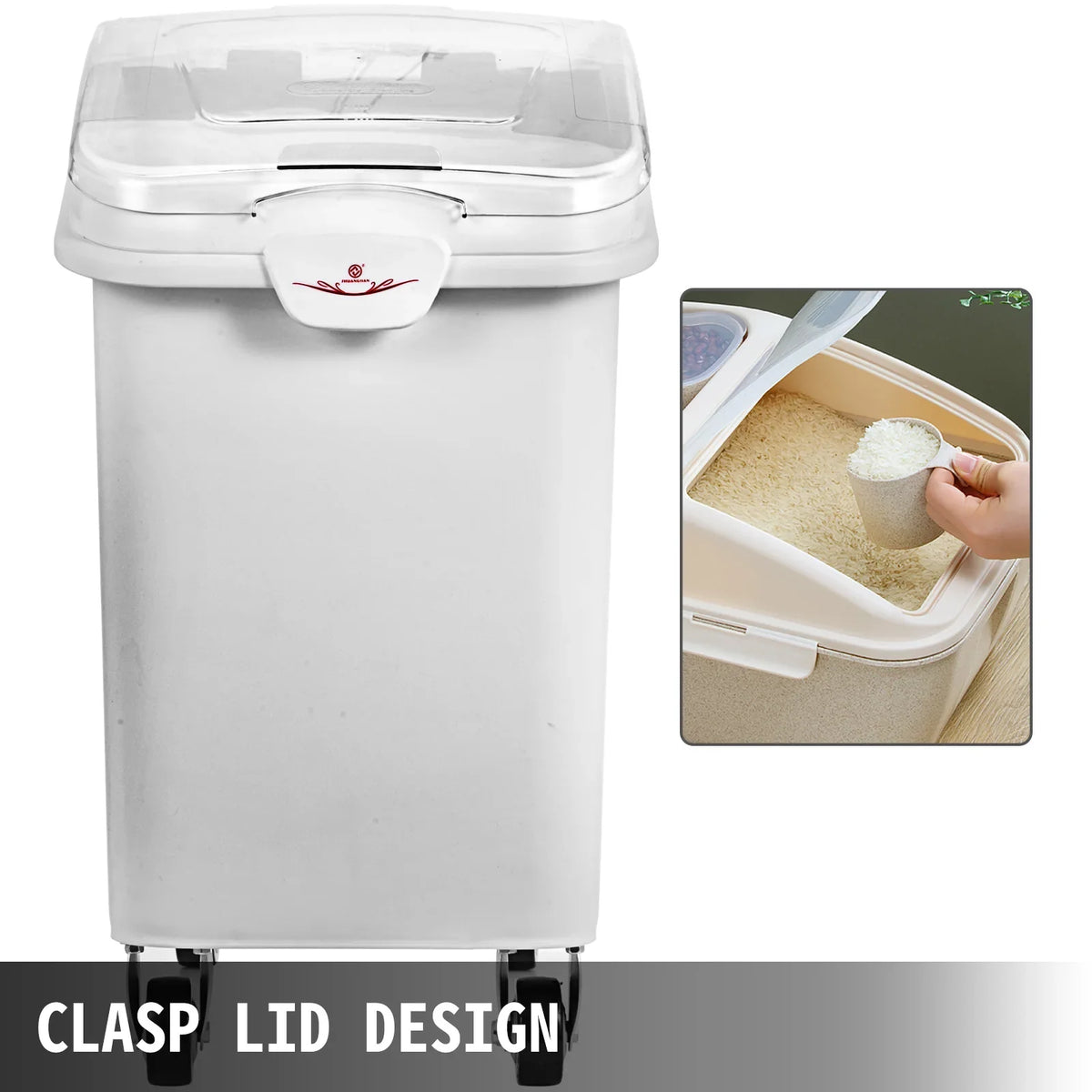 6.6Gal-21Gal Kitchen Container Ingredient Storage Bin W/ Wheel & Scoop for Commercial Home Storing Rice Flour Corn Soybean