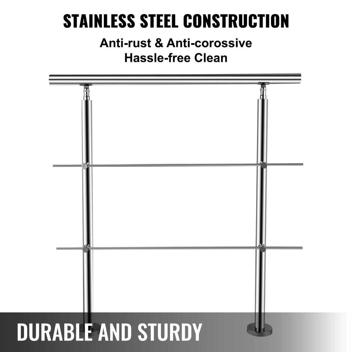 100/150 CM Handrail Stair Railing 2-5 Rail Safety Handrail Balustrade Stainless Steel With Cross Bars For Steps Railing