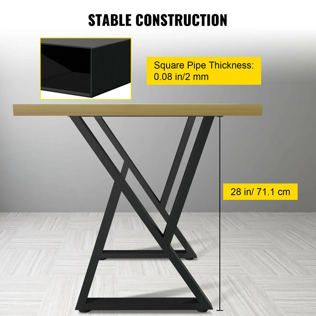 2PCS Metal Table Legs 28X18" Z-Shape Desk Legs Dining Table Legs Wrought Iron For Dining Table Coffee Table Home DIY Black