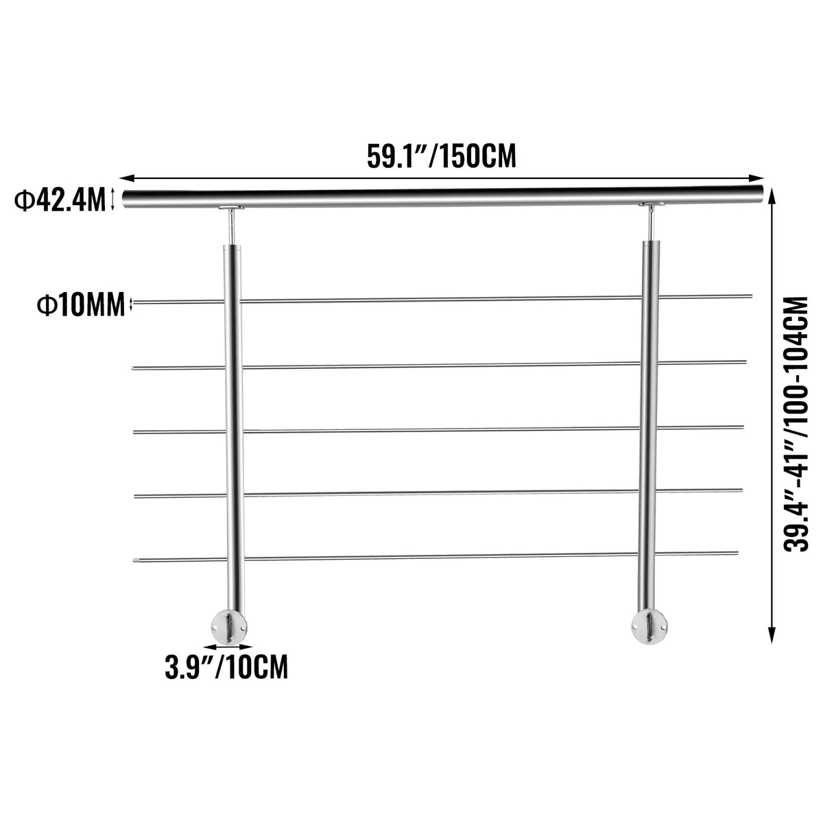 100/150 CM Handrail Stair Railing 2-5 Rail Safety Handrail Balustrade Stainless Steel With Cross Bars For Steps Railing
