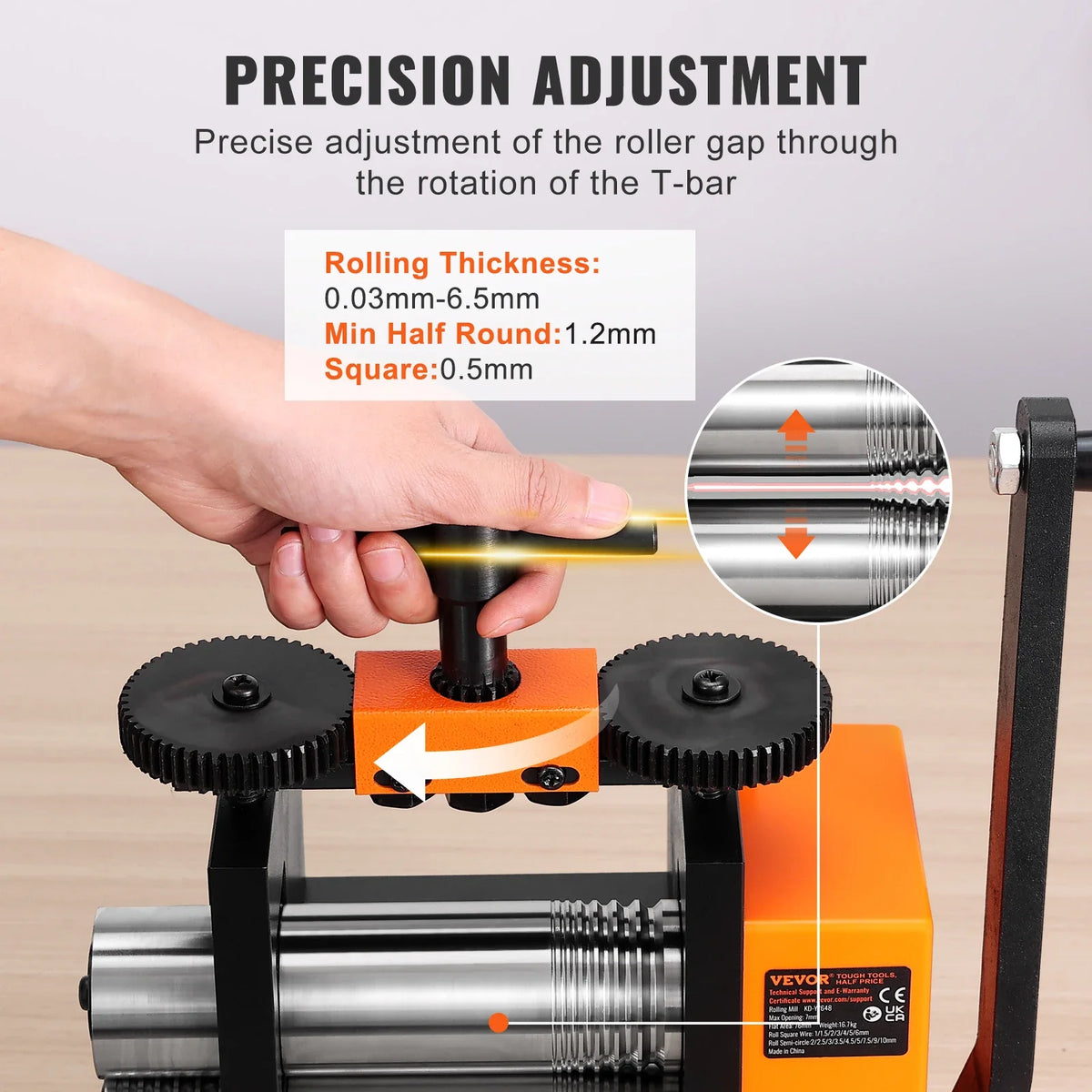 Rolling Mill, 75 mm Jewelry Rolling Mill, 1: 2 Gear Ratio, 3-in-1 Multi-function Rolling Mill, 0.03-6.5mm Press Thickness