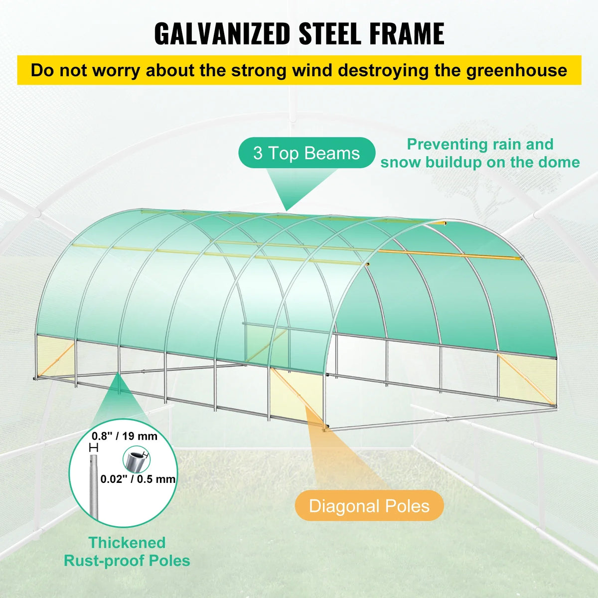 Walk-in Tunnel Greenhouse 20x10x7ft Portable Plant Green House W/Steel Hoops Essential for Plant to Resist Frost in Winter