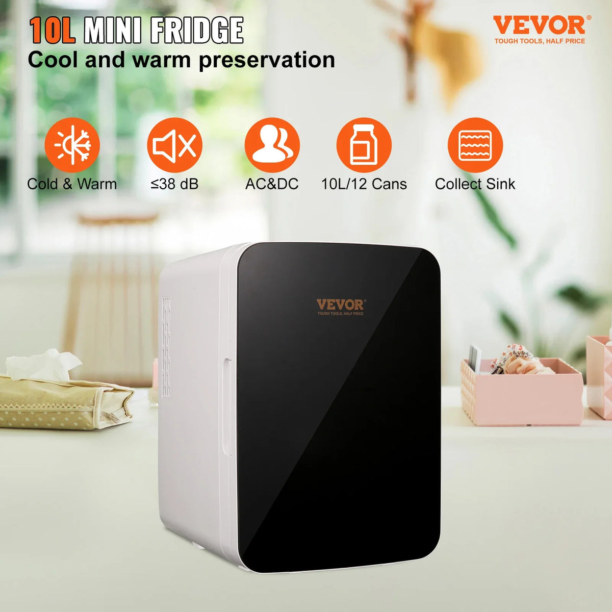 Mini Fridge for Bedroom 10 L/12 Can Portable Fridges for Skincare Food Breast  Chill AC/DC Cooler Warmer Office Dorm Car
