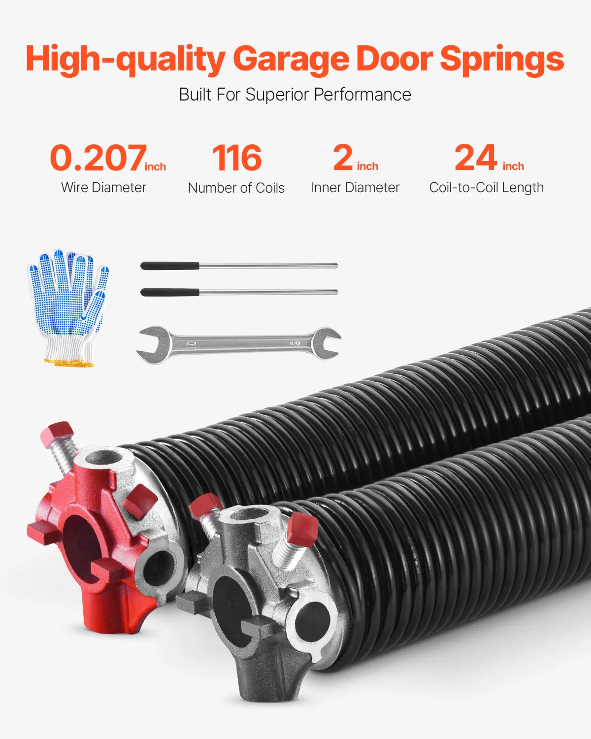 Garage Door Torsion Springs Pair 16000 Cycles Electrophoresis Black Coated for Replacement Garage Door Springs