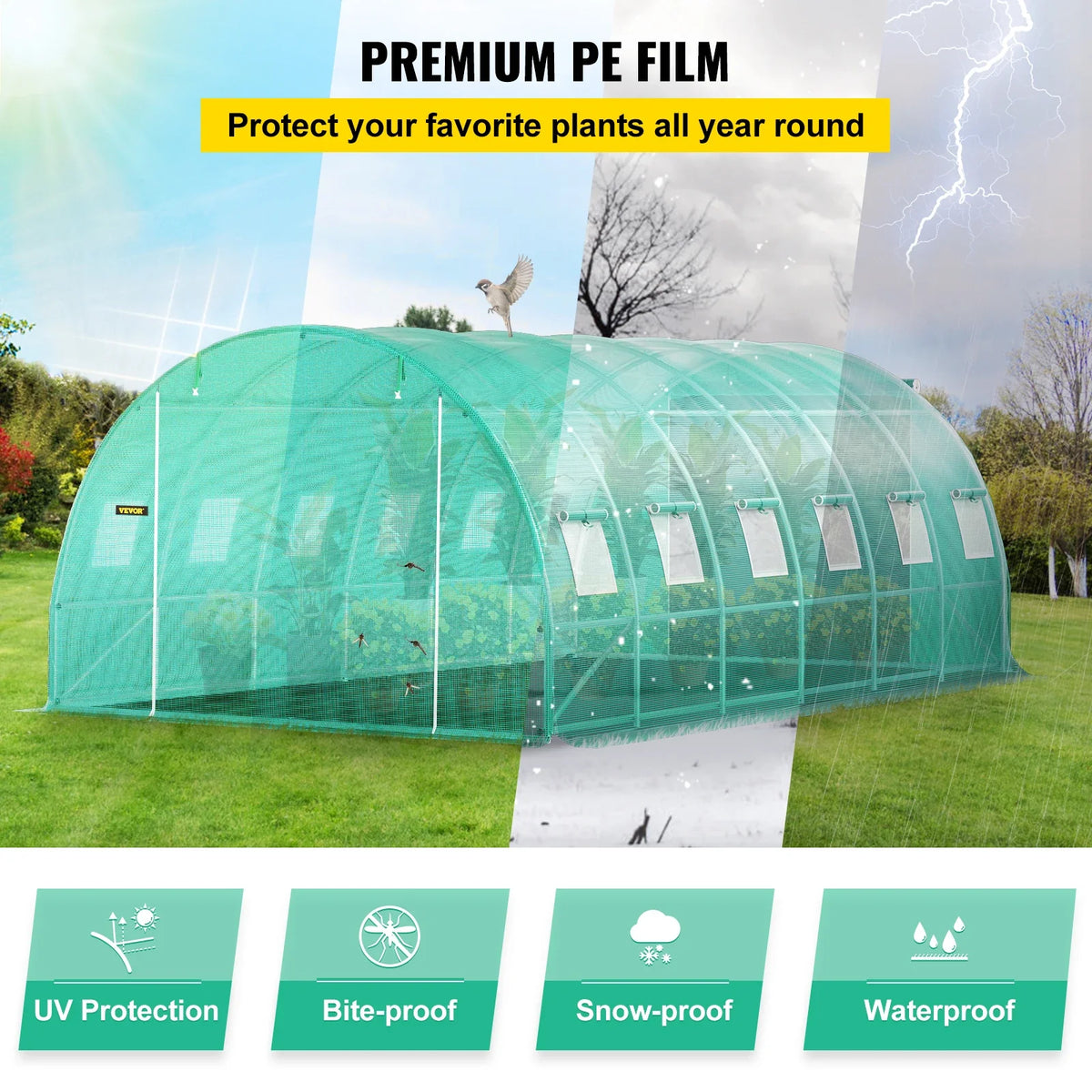 Walk-in Tunnel Greenhouse 20x10x7ft Portable Plant Green House W/Steel Hoops Essential for Plant to Resist Frost in Winter
