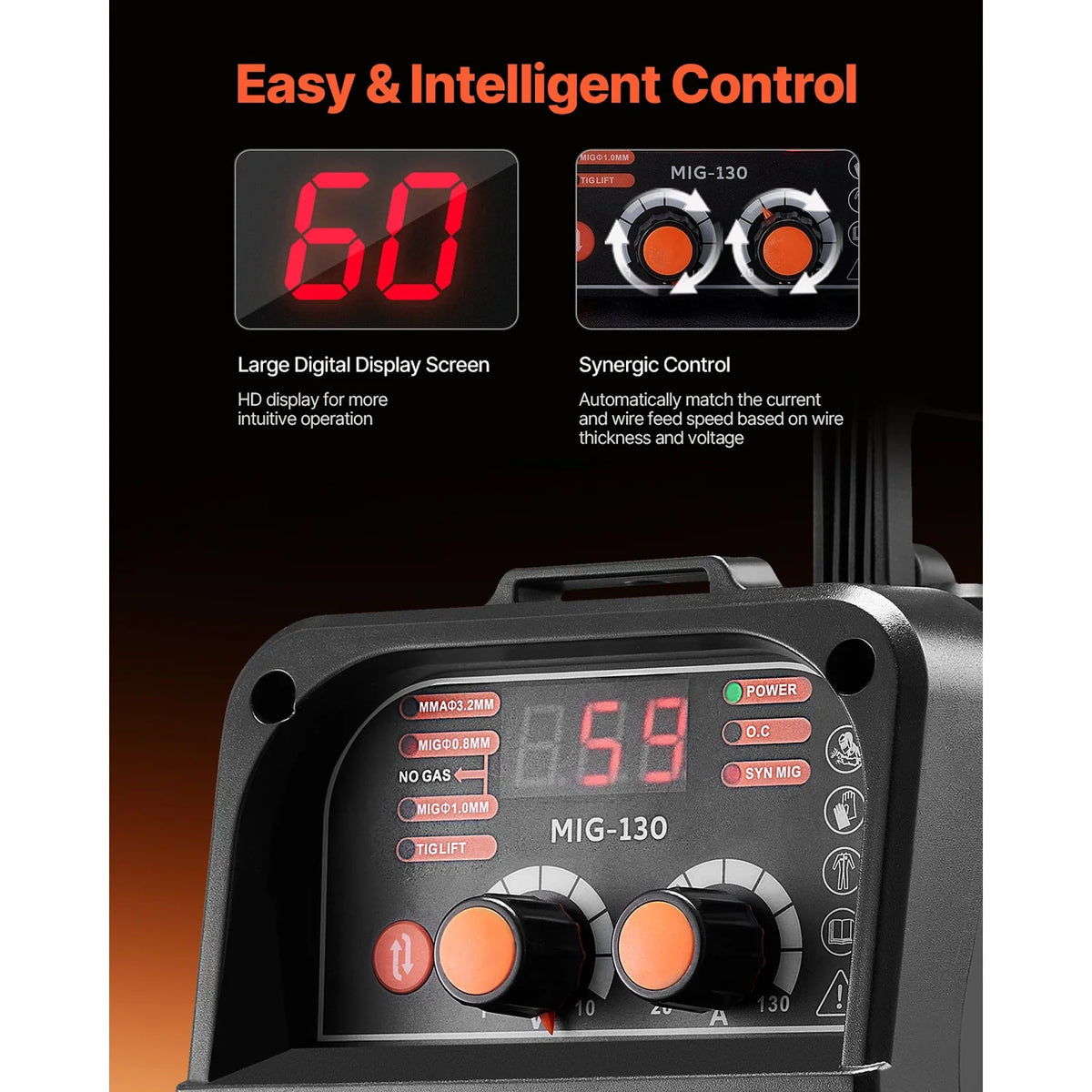 MIG Welder 130Amp Mig Welding Machine 3-in-1 Portable Mig Welder with IGBT Inverter Technology Digital Display Screen