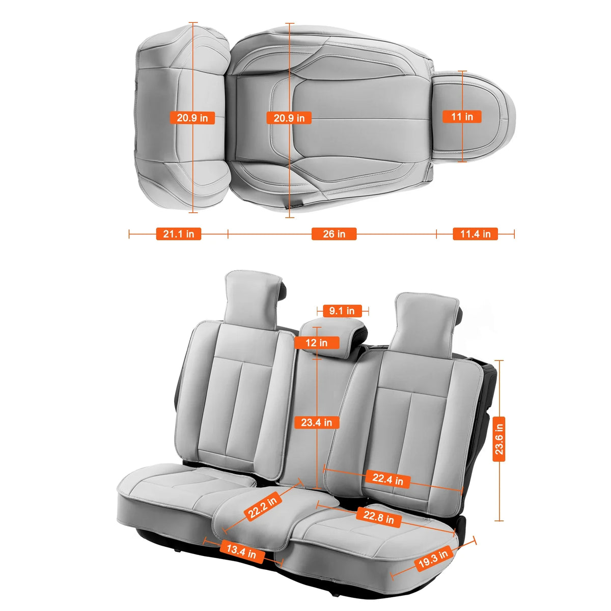 Seat Covers, Universal Car Seat Covers Full Set Seats Detachable Headrest and Airbag Compatible for Most Car SUV Truck