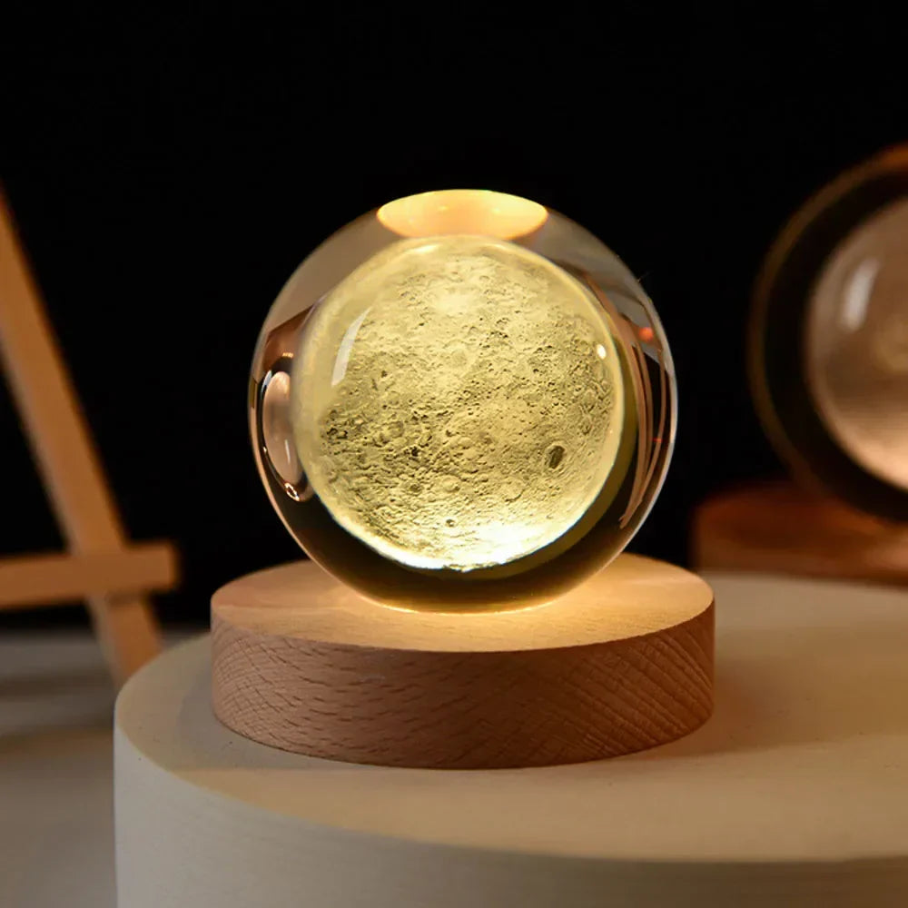 USB LED Galaxy Crystal Ball Lamp 3D Planet Moon Light Home Decor Night Light For Bedroom Desk Tabletop Decoration