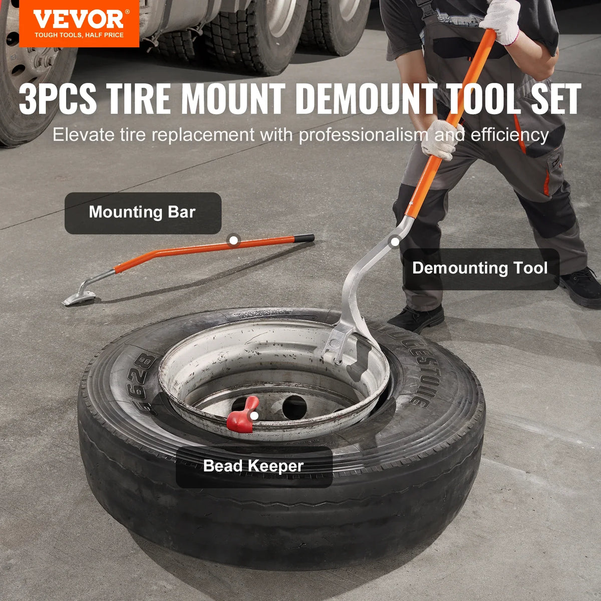 Tire Mount Demount Tool 22.5"-24.5" Manual Steel Tire Changer Mount Demount Removal Tool Tire Changing Tools Tubeless Tire