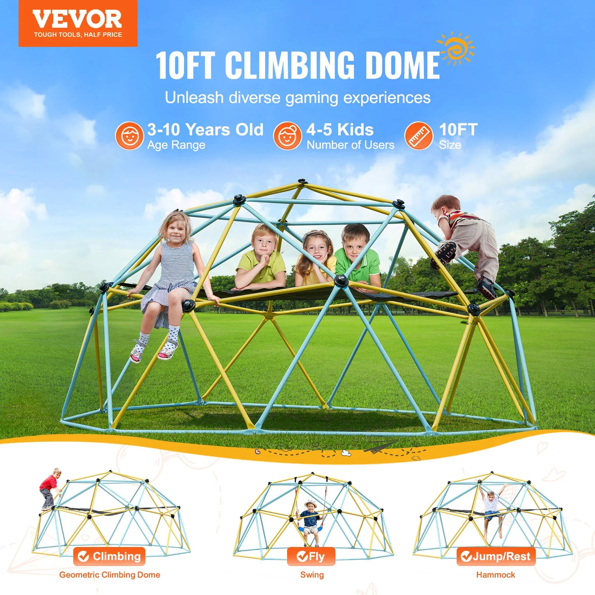 Climbing Dome 6/8/10/12FT Geometric Dome Climber Hammock Swing Jungle Gym Climbing Grip Outdoor Backyard Play Equipment