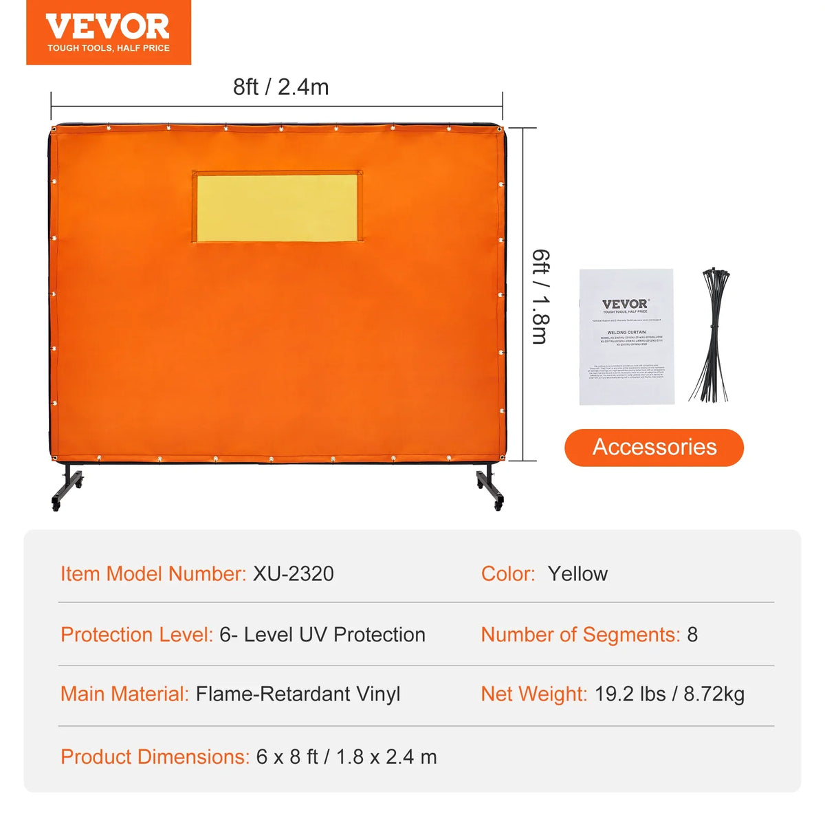 Welding Screen with Frame 6' x 8' Welding Curtain Screens Flame-Resistant Vinyl Welding Protection Screen 4 Swivel Wheels