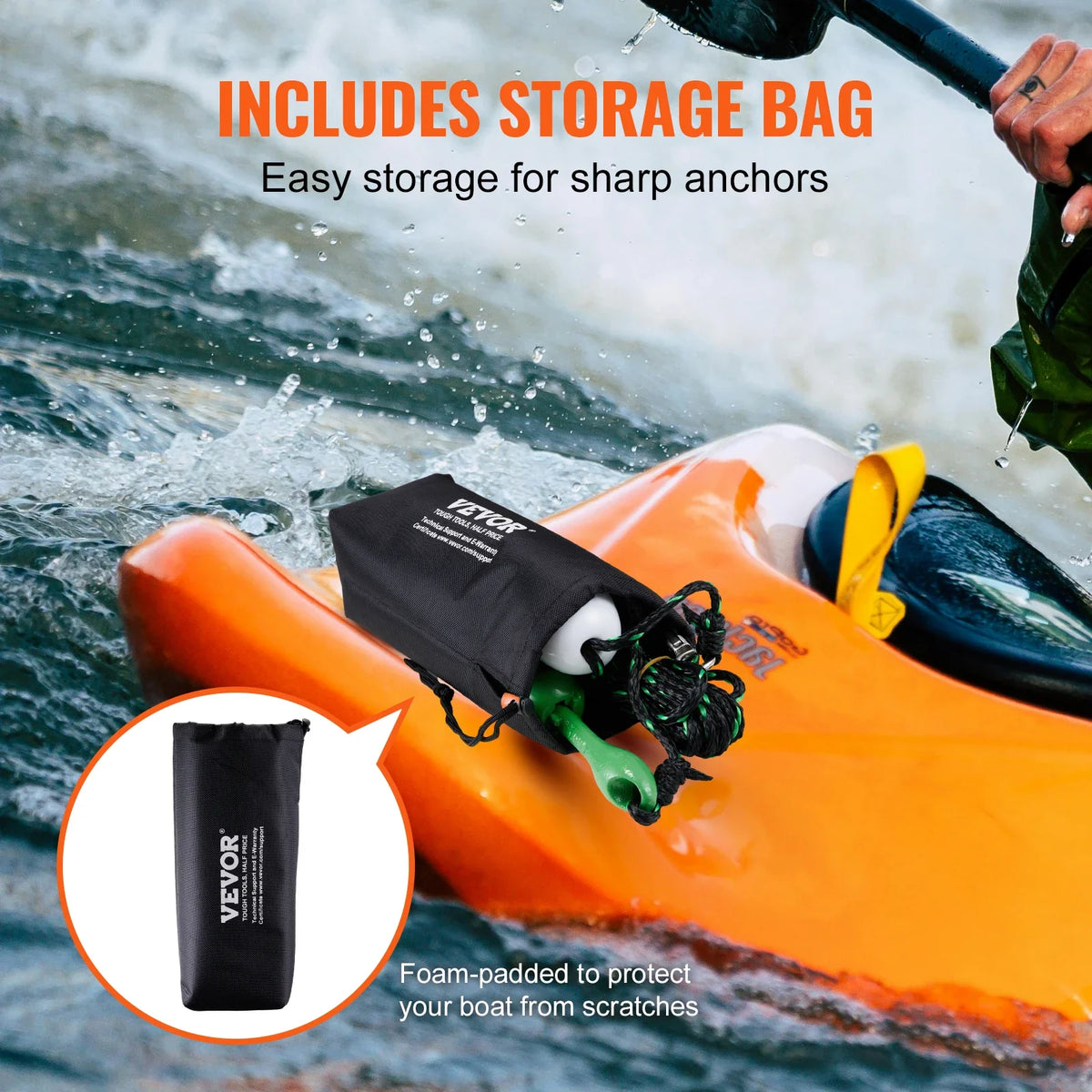Kayak Anchor Kit 3.5 lb Paddle Board Anchor Kit with 26.2 ft/8 m Rope and Buoy Folding Small Boat Anchor with Storage Bag