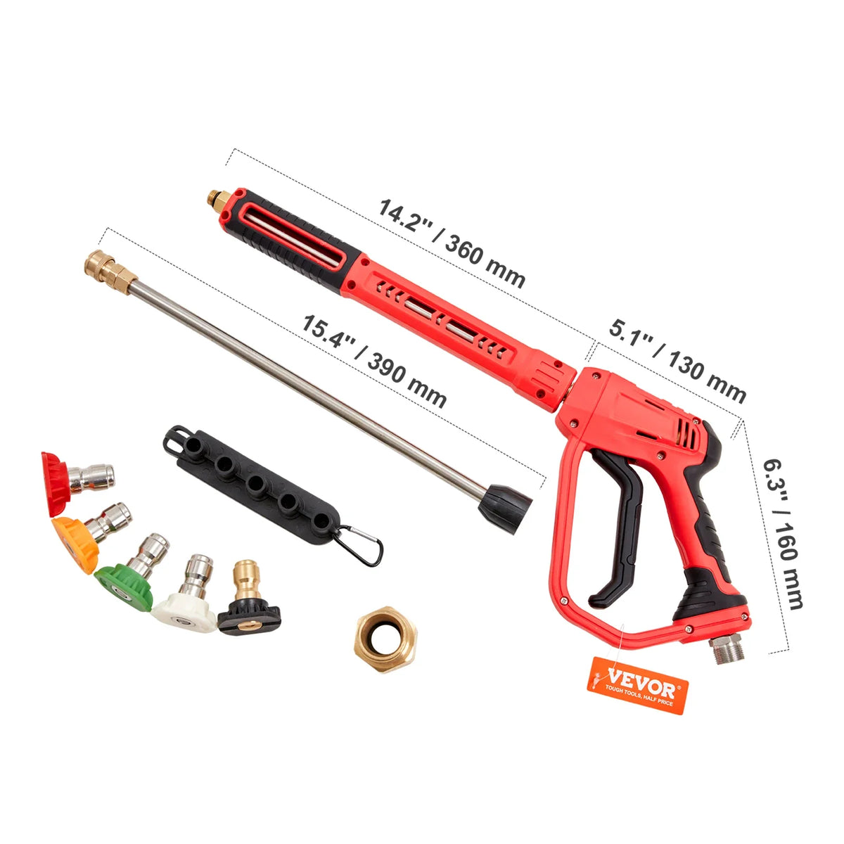 High Pressure Washer Gun 4000 PSI 5 Nozzle Tips Power Washer Spay Gun with Replacement Extension Wand