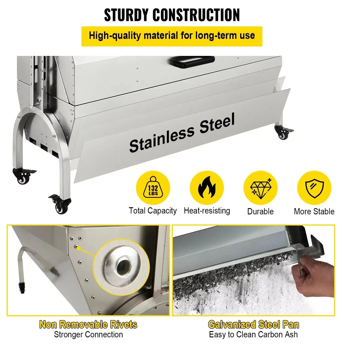 Stainless Steel Rotisserie Grill BBQ Whole Charcoal Spit Grill Electric BBQ Roasting Box with Motor for Outdoor CampingBBQ